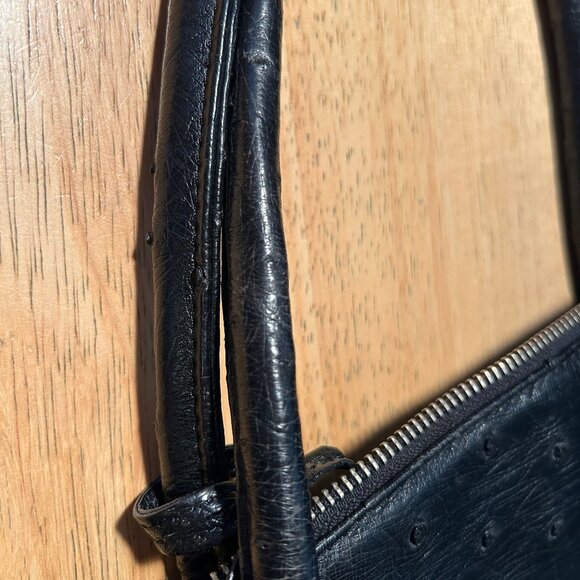 Womens Bloomingdale's Black Ostrich Embossed Satchel Shoulder Tote Handbag - Picture 16 of 16